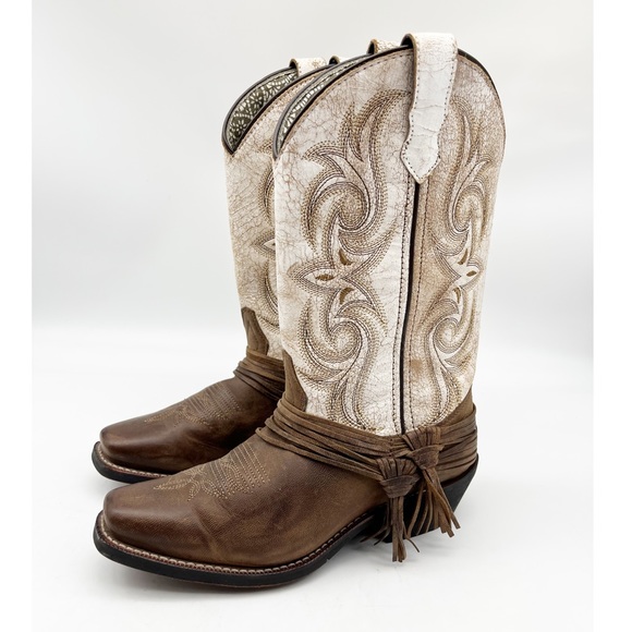 Laredo Myra White Brown Leather Boots. Size 6.5 - Picture 3 of 10